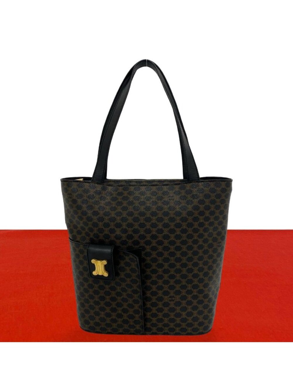 Celine Macadam Blason Triomphe Pattern Logo Leather Tote Black